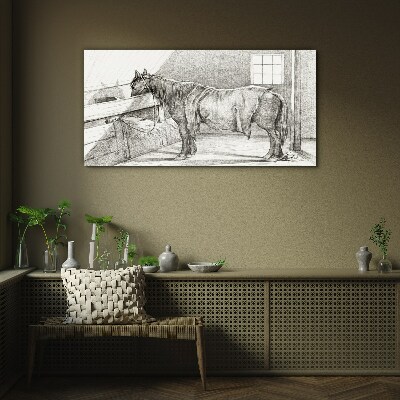 Foto op glas Een rustig paard op stal