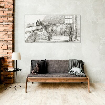 Foto op glas Een rustig paard op stal