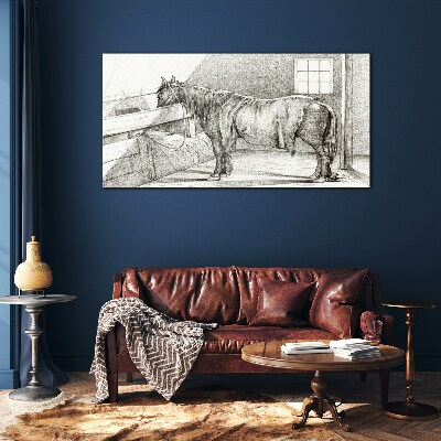 Foto op glas Een rustig paard op stal