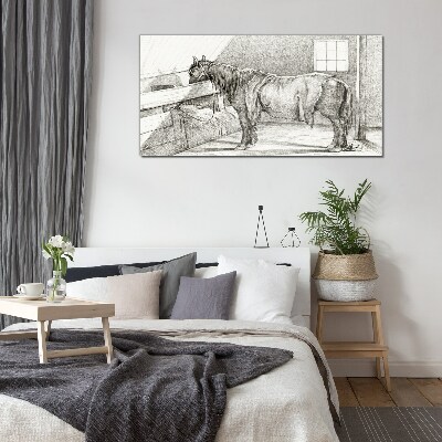 Foto op glas Een rustig paard op stal