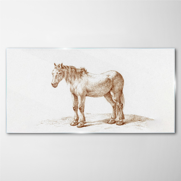 Glas foto Tekening van een paard in tinten bruin