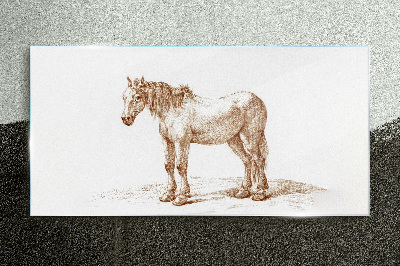 Glas foto Tekening van een paard in tinten bruin