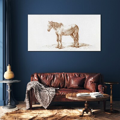 Glas foto Tekening van een paard in tinten bruin