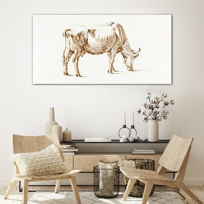Schilderij op glas Koe in bruine omtrek