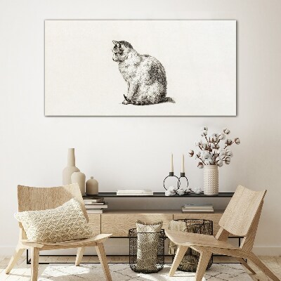 Schilderij op glas Zittende kat in monochrome stijl