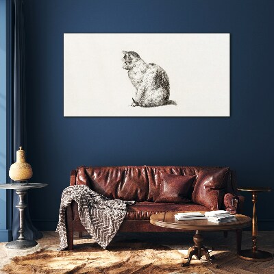 Schilderij op glas Zittende kat in monochrome stijl