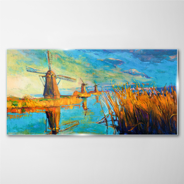 Schilderij op glas Molens aan het water