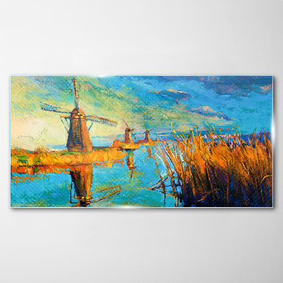 Schilderij op glas Molens aan het water