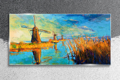 Schilderij op glas Molens aan het water