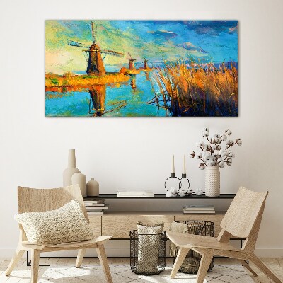Schilderij op glas Molens aan het water