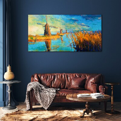 Schilderij op glas Molens aan het water
