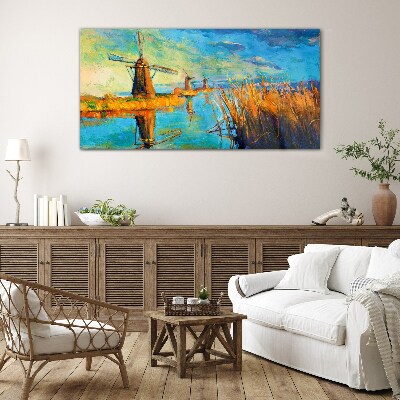 Schilderij op glas Molens aan het water