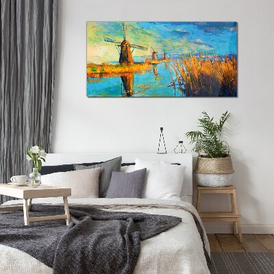 Schilderij op glas Molens aan het water