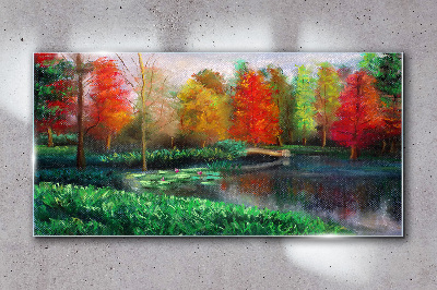 Foto op glas Herfstlandschap aan het meer