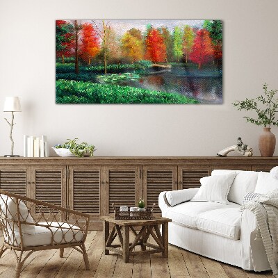 Foto op glas Herfstlandschap aan het meer