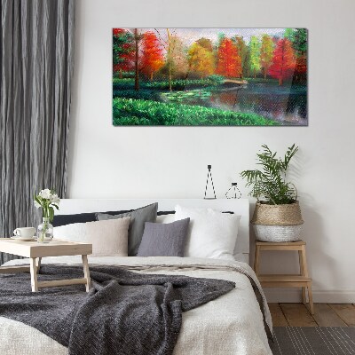 Foto op glas Herfstlandschap aan het meer