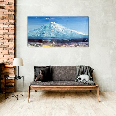 Schilderij op glas Berg in het blauw