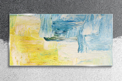 Glas foto Abstracte compositie in geel en blauw