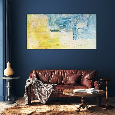 Glas foto Abstracte compositie in geel en blauw