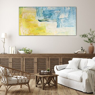 Glas foto Abstracte compositie in geel en blauw