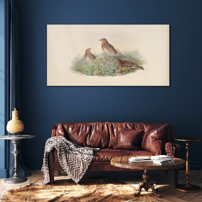 Foto op glas Vogels tegen een achtergrond van bloemen