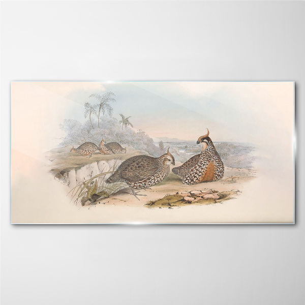 Foto op glas Eenden tegen een tropische achtergrond