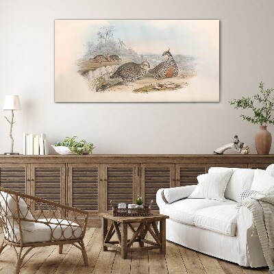 Foto op glas Eenden tegen een tropische achtergrond