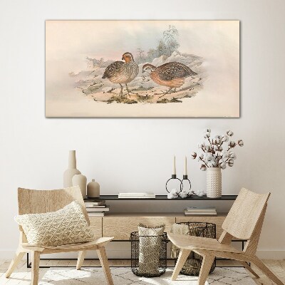 Glas foto Een paar vogels op een delicate achtergrond