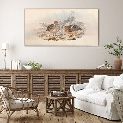 Glas foto Een paar vogels op een delicate achtergrond