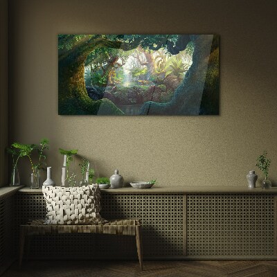 Schilderij op glas Een mysterieus bos vol leven