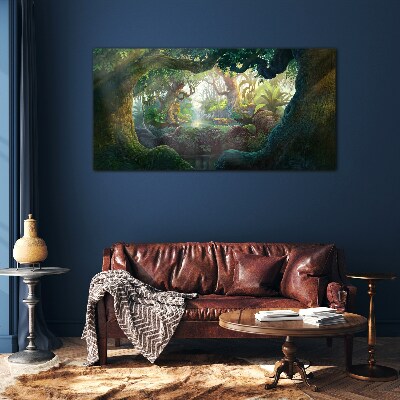 Schilderij op glas Een mysterieus bos vol leven