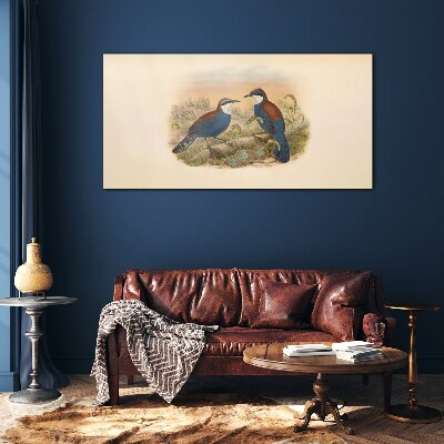 Foto op glas Vogels praten in een pastelkleurig landschap