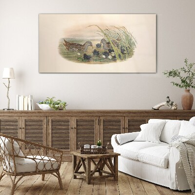 Glas foto Eendenfamilies in een waterrijke omgeving