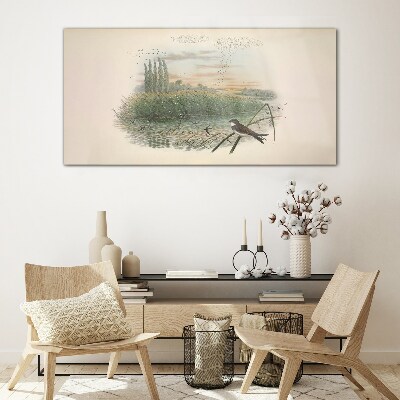 Glas foto Een vredig landschap met een vogel