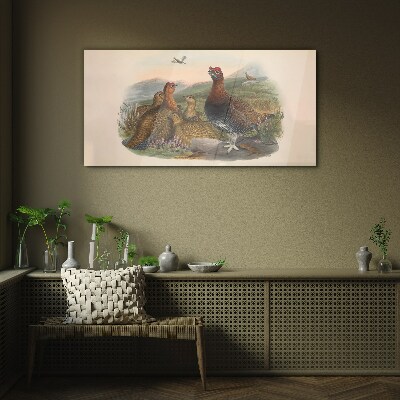 Glas foto Een familie vogels in hun natuurlijke habitat