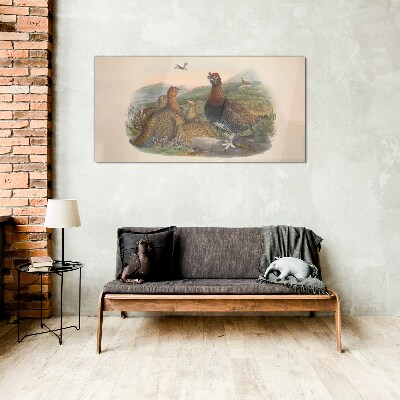 Glas foto Een familie vogels in hun natuurlijke habitat