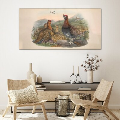 Glas foto Een familie vogels in hun natuurlijke habitat