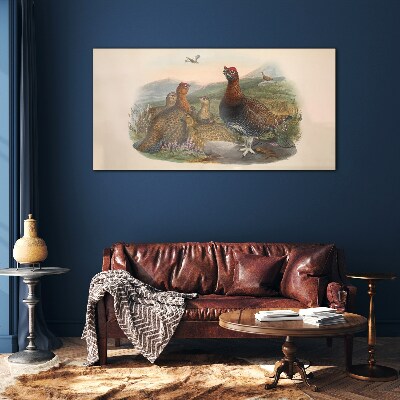 Glas foto Een familie vogels in hun natuurlijke habitat