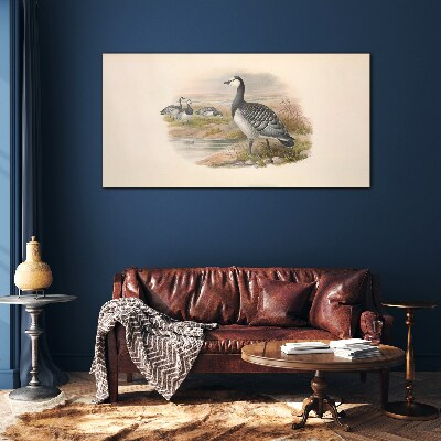 Schilderij op glas Een ganzenfamilie aan het water