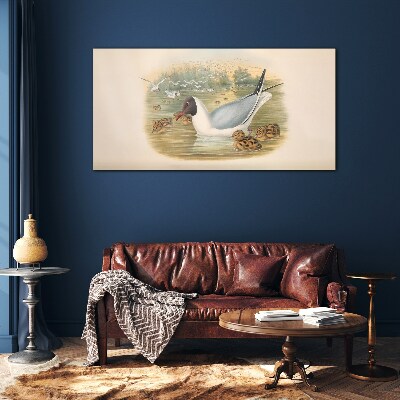 Glas foto Meeuw met jongen in het water