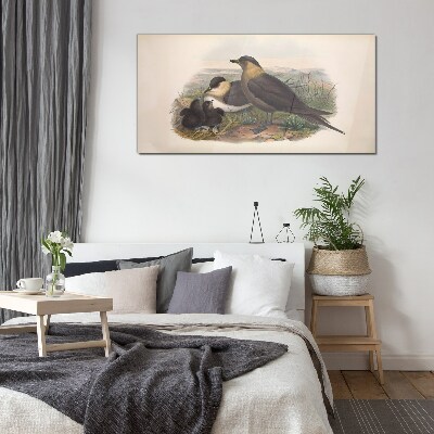 Schilderij op glas Een familie vogels op een nest