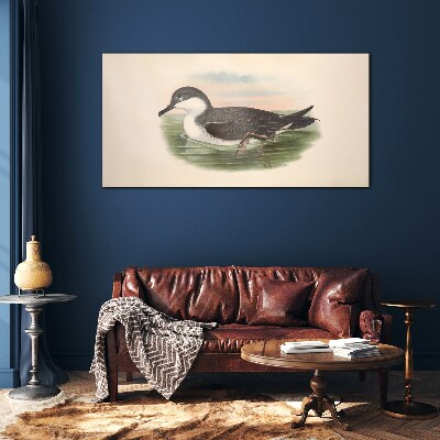 Foto op glas Een vogel op een waterachtergrond