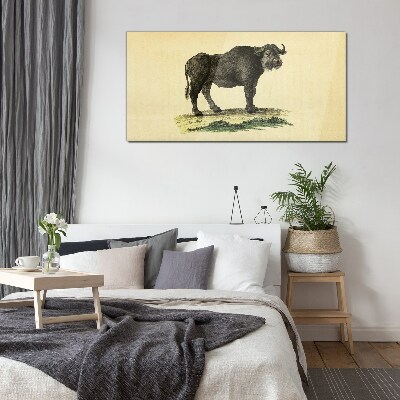 Foto op glas Buffel tegen een natuurlijke achtergrond