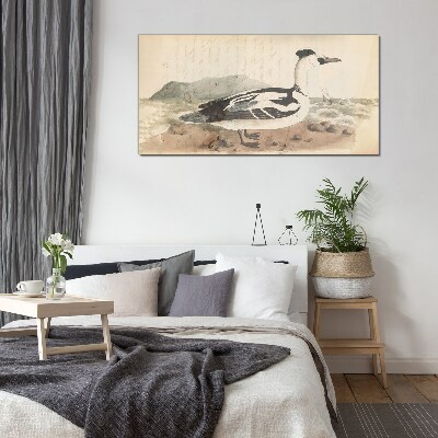 Schilderij op glas Een eend tegen een zeegezicht