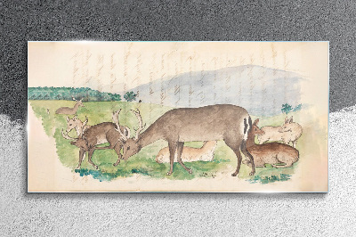 Schilderij op glas Een vredig landschap met een hert