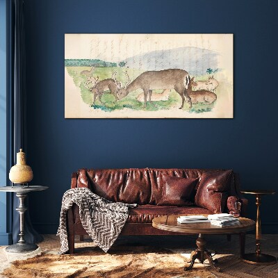 Schilderij op glas Een vredig landschap met een hert