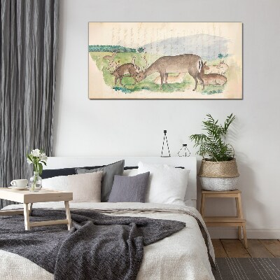 Schilderij op glas Een vredig landschap met een hert