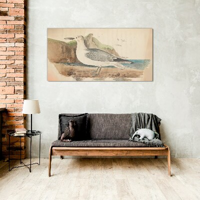 Schilderij op glas Zeevogel op het strand