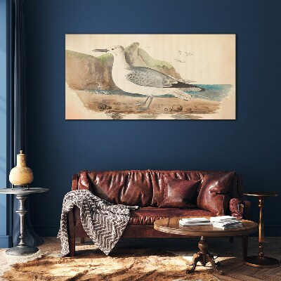 Schilderij op glas Zeevogel op het strand