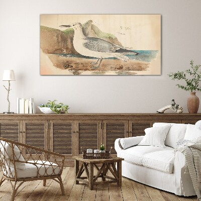 Schilderij op glas Zeevogel op het strand